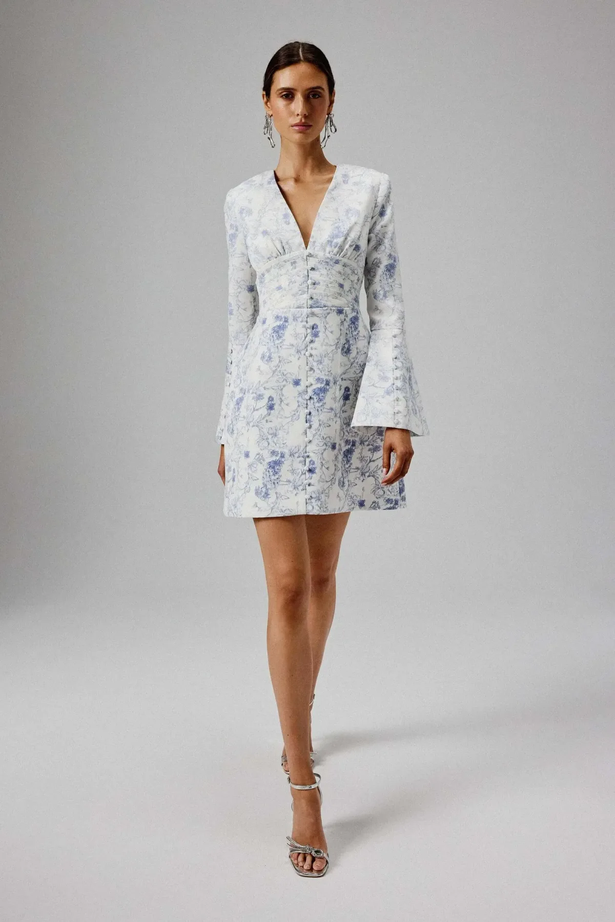 Ruffle Sleeve Button Mini Dress