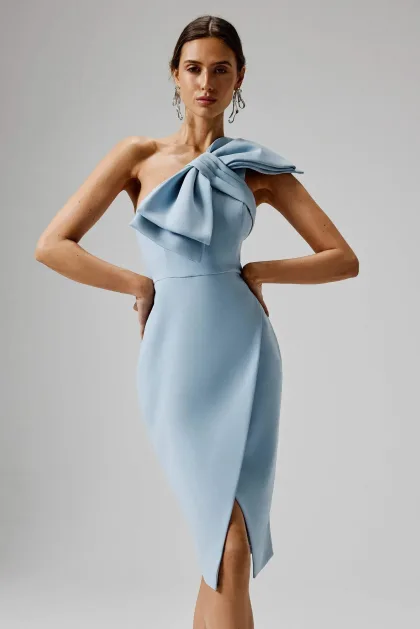Off-Shoulder Midi Dress With Bow Tie