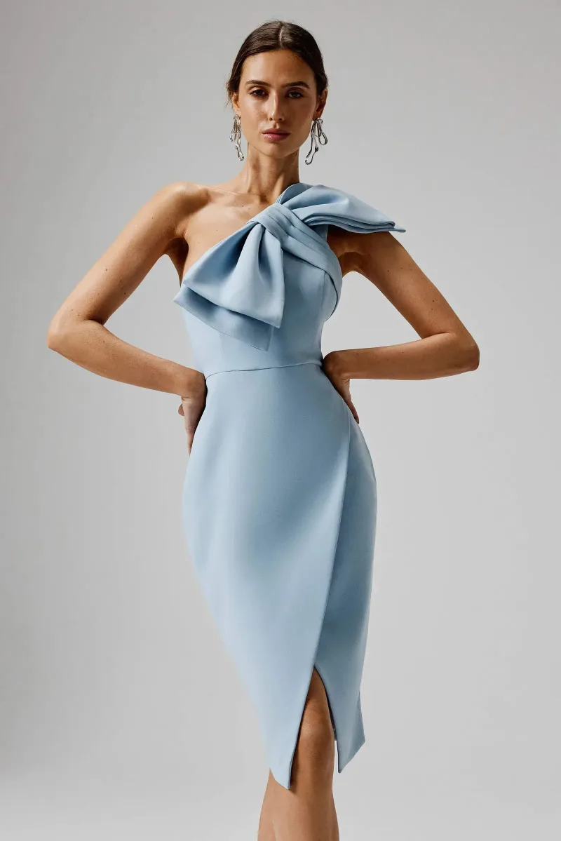 Off-Shoulder Midi Dress With Bow Tie